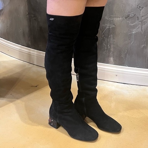 MARINO FABIANI MADE IN ITALY SUEDE Black Over the Knee Boots with Block Heel - Picture 5 of 5